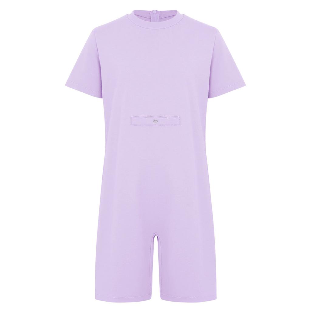 Unisex Odzież dla Dzieci ze Specjalnymi Potrzebami Okrągły Dekolt Krótki Rękaw Niewidoczny Zamek z Tyłu Jednolity Kolor Kombinezon Adaptacyjny