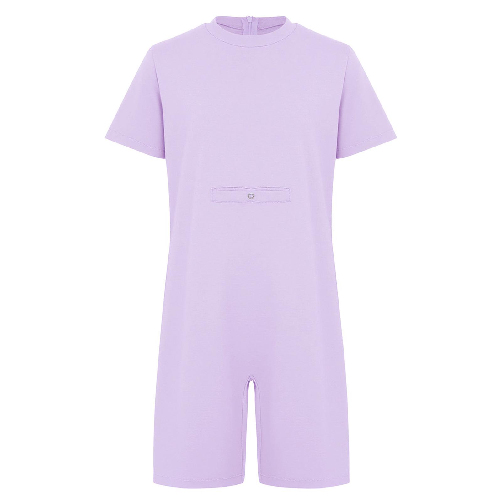 

Unisex Kids Special Needs Clothing Round Neck Short Sleeve Back Invisible Zipper Solid Color Adaptive Jumpsuit 3-4 Years лавандовий