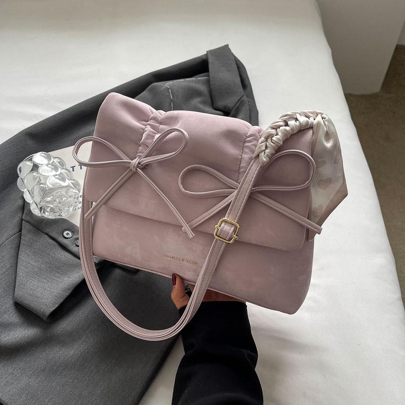 2024 Chic Big Pu Handbag Women s New Butterfly Knot Shoulder Bag Trendy Crossbody Bag фиолетовый