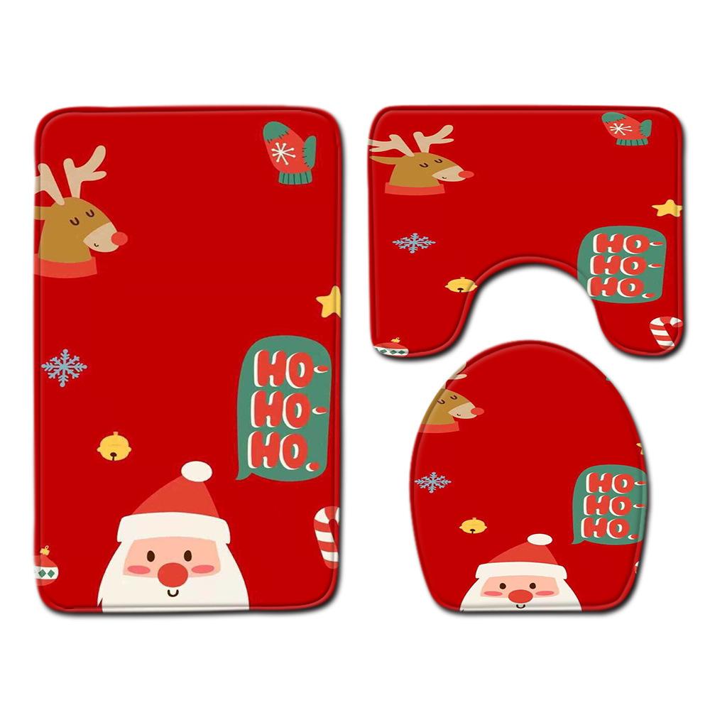 Christmas Bathroom Shower Curtain Four-Piece Combination Floor Mat Bathroom Water Absorbent Non-Slip Door Mat Bedroom Carpet