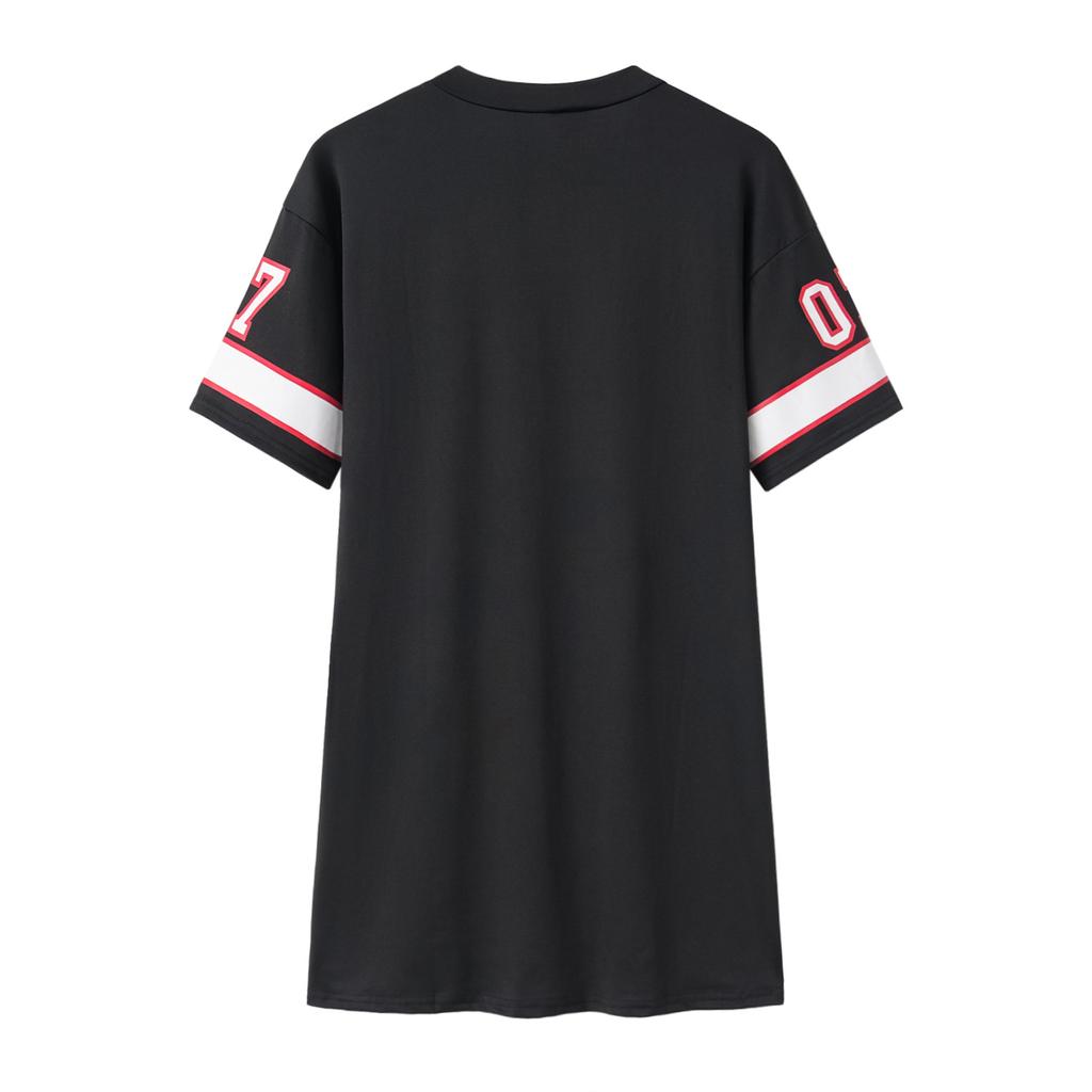 V-Neck Queen Letters Print Dress Short Sleeve Basketball Sporty Style Long T-shirt Sexy Loose Female Clothing Streetwear