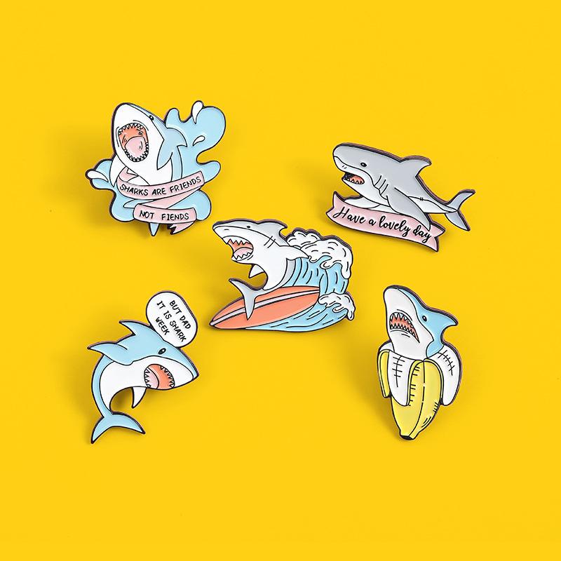 Stylish Shark Colorful Series Brooch Animal Shaped Lapel Pin For Unique Accessories Fashionable