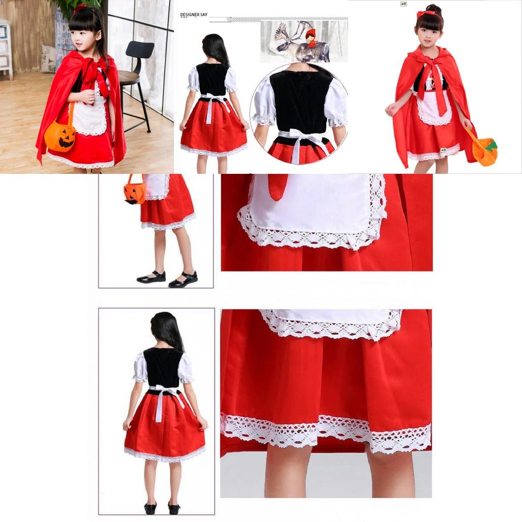 Czerwony Kapturek Sukienka Księżniczki Kostium Halloweenowy z Bajki Dla Dzieci