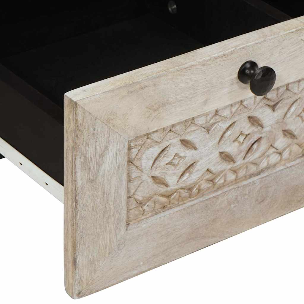 TV Stand Bleached White 100 X 33 X 46 Cm Solid Mango Wood