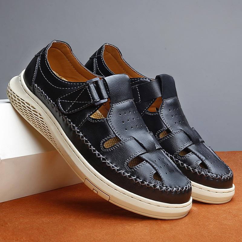 

Men Hiking Sandals Outdoor Black Beige Roman Shoes Wide Head Closed Toe Sport Sandals Summer Beach Shoes Plus Size EU:45 чёрный