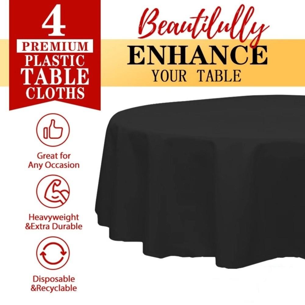 

10pcs Universal 84 In Disposable Tablecloth Elastic PEVA Plastic Table Covers Oil-proof Sturdy Round Tablecloths Party Wedding чорний