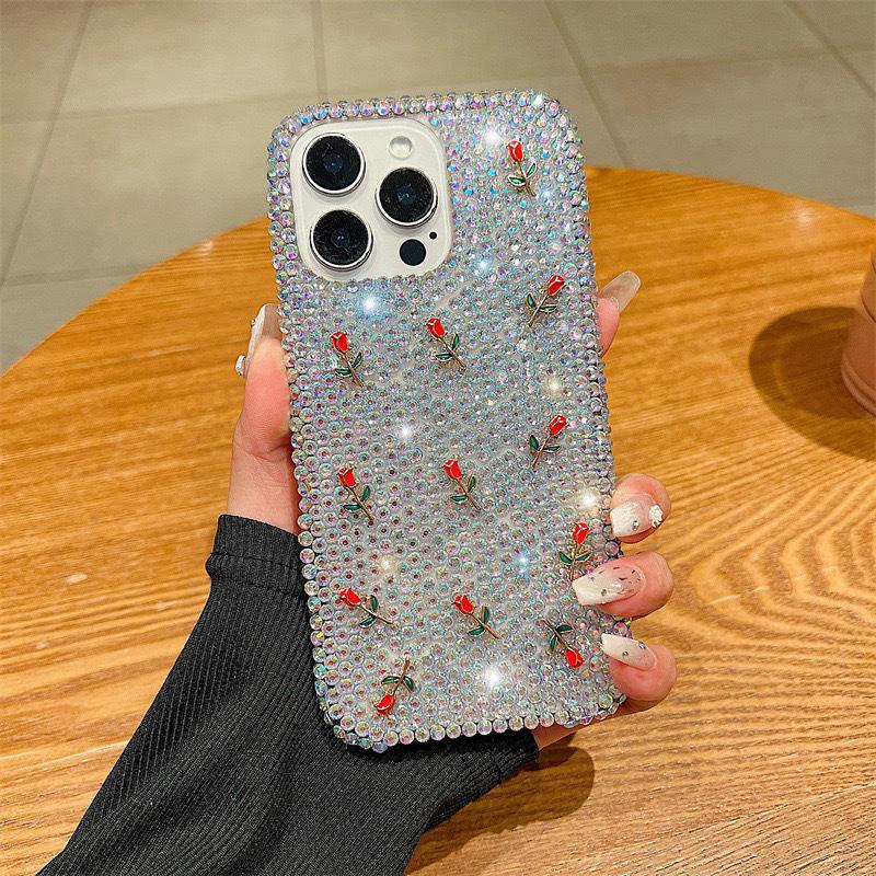 

Mini Small Rose Rhinestone Mobile Phone Case for Apple 17Air Luxury Women s for IPhone16 Fashion Personality 15 For iPhone 17Promax
