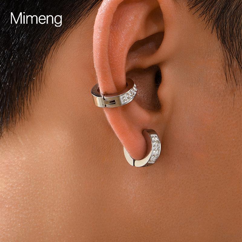 

Korean Fashion Double Row Titanium Steel Zircon Ear Cuff Earrings срібний