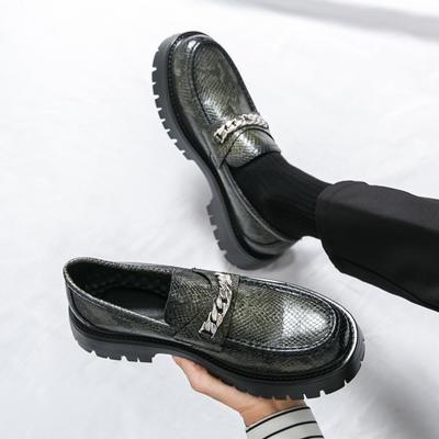 Fashion Men Leather Casual Handmade Shoes Platform Loafers Slip-on High Quality Green Thick Bottom Oxford Shoes Fashion Wedding Shoes