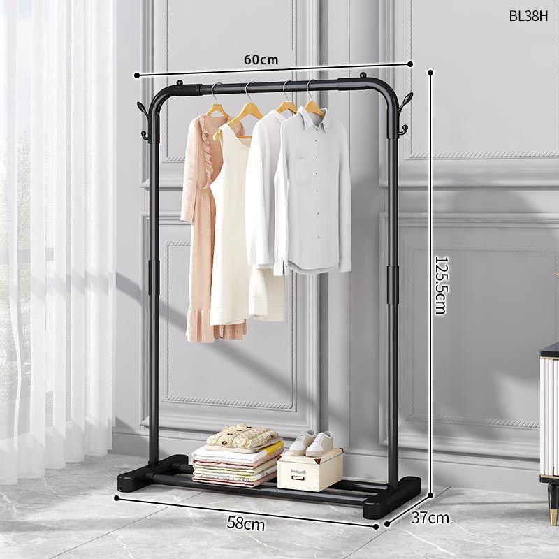 Plastic Floor-Standing Balcony and Bedroom Clothes & Hat Rack, with Folding Drying Pole and Storage.