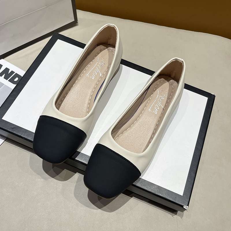 Soft-soled single shoes women's one-pedal versatile square head shallow mouth small leather shoes autumn new temperament Doudou shoes grandma shoes