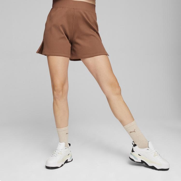 Puma Flared Shorts Solid Color Small Logo Elastic Waist Mid Rise Outdoor Casual Shorts Women shorts Brown 627876-82