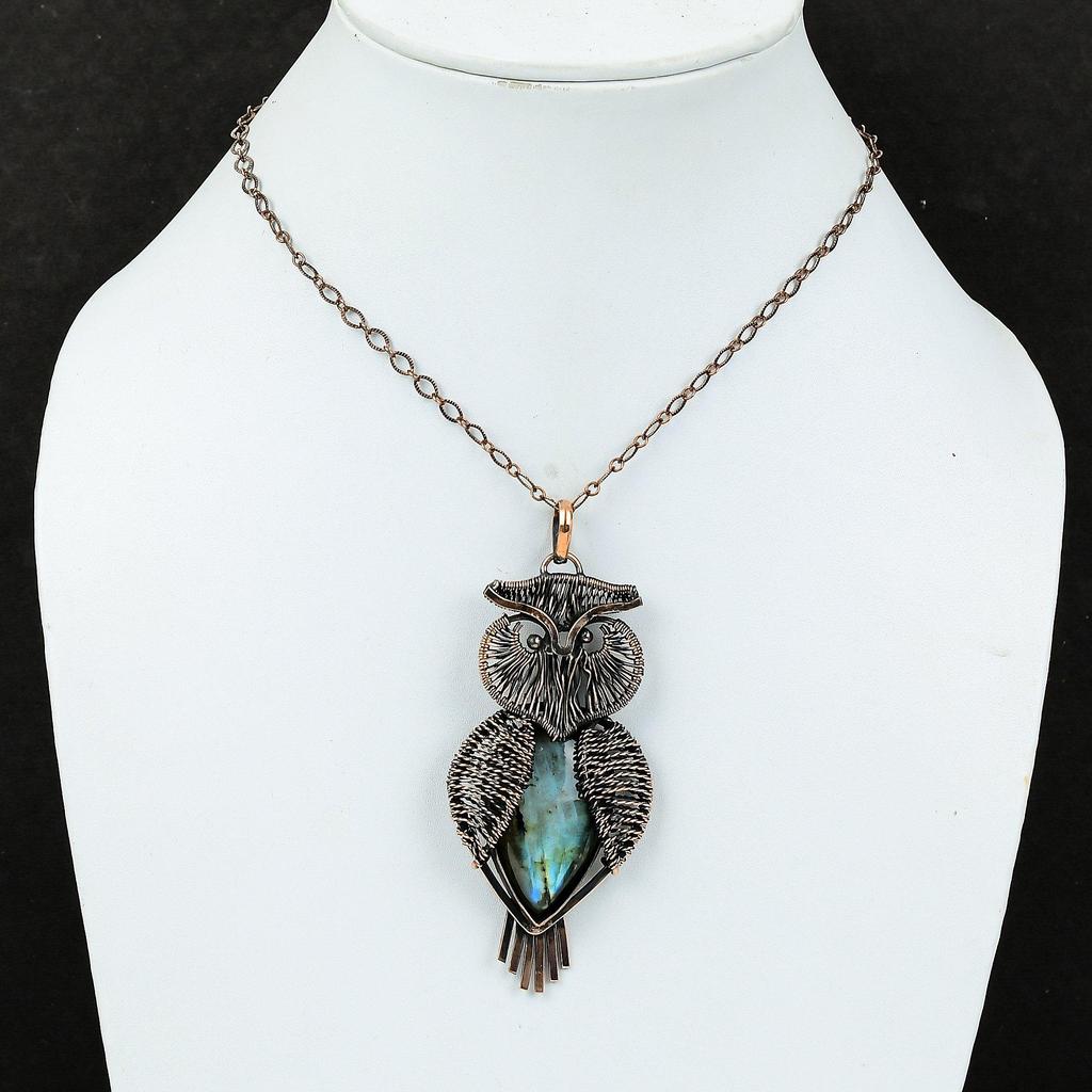 Labradorite Pendant Copper Wire Wrapped Pendant Gemstone Copper Jewelry Owl Pendant Designer Pendant Wedding Gift Handmade Wire Wrap Jewelry