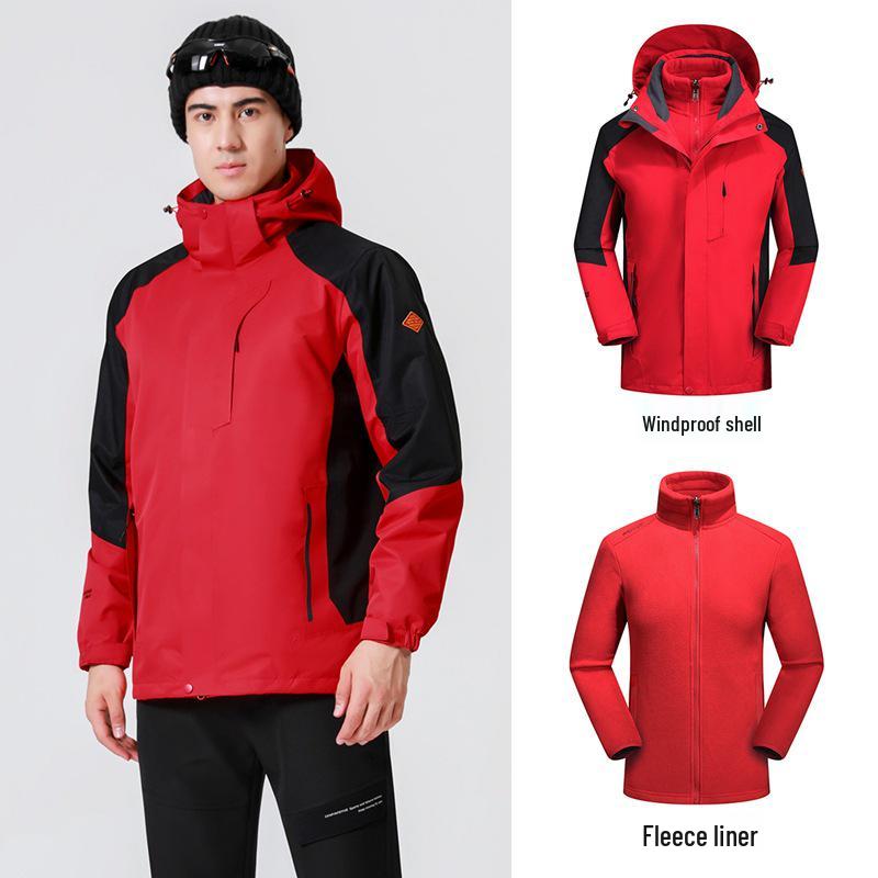 Men's and Women's 3-in-1 Fleece Outdoor Jacket: Windproof, Waterproof, Removable Warm Coat for Mountaineering
