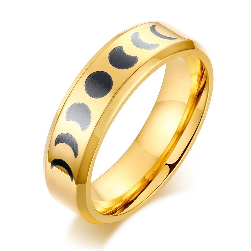 Stainless Steel Moon Phase Ring Black Crescent Moon Wiccan Ring Triple Goddess For Women Men 6mm Jewelry