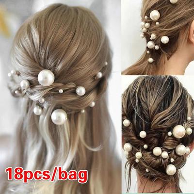 Fashion 18pcs / Bag Wedding Tiara Disc Hair Elegant Pearl Hair Fork Bride U-shaped Hairpin Hair Comb Bead Hair Clip Accessories
