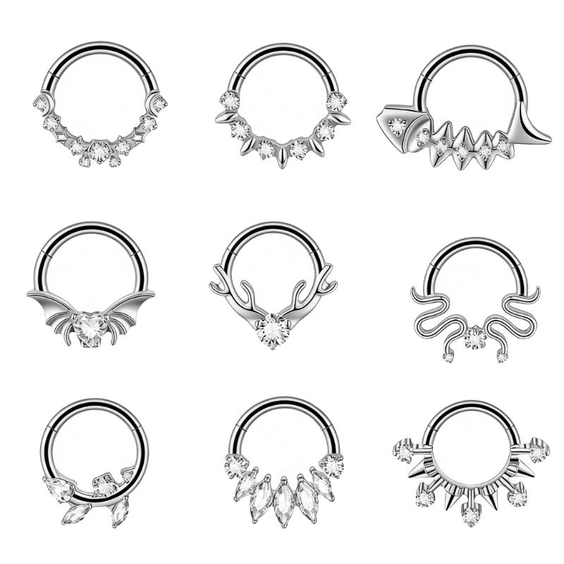 Pack of 2 Unique Geometric Shape Nose Rings Body Piercing Jewelry Seamless Design Metal Texture Polished Finish