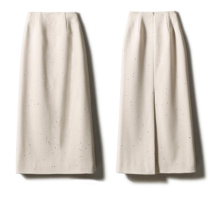 Women's High Waist Wool-Blend Sequined A-line Skirt - Autumn/Winter Slimming Bodycon with Slit
