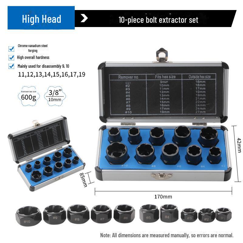 

Набор из 10 инструментов для извлечения гаек и болтов для поврежденных винтов