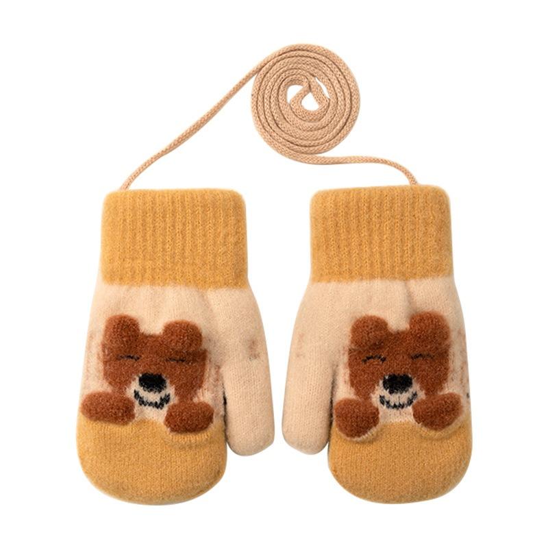 Knitted cartoon bag finger fleece thickened warm neck hanging boys and girls winter outdoor cold play snow gloves children's models