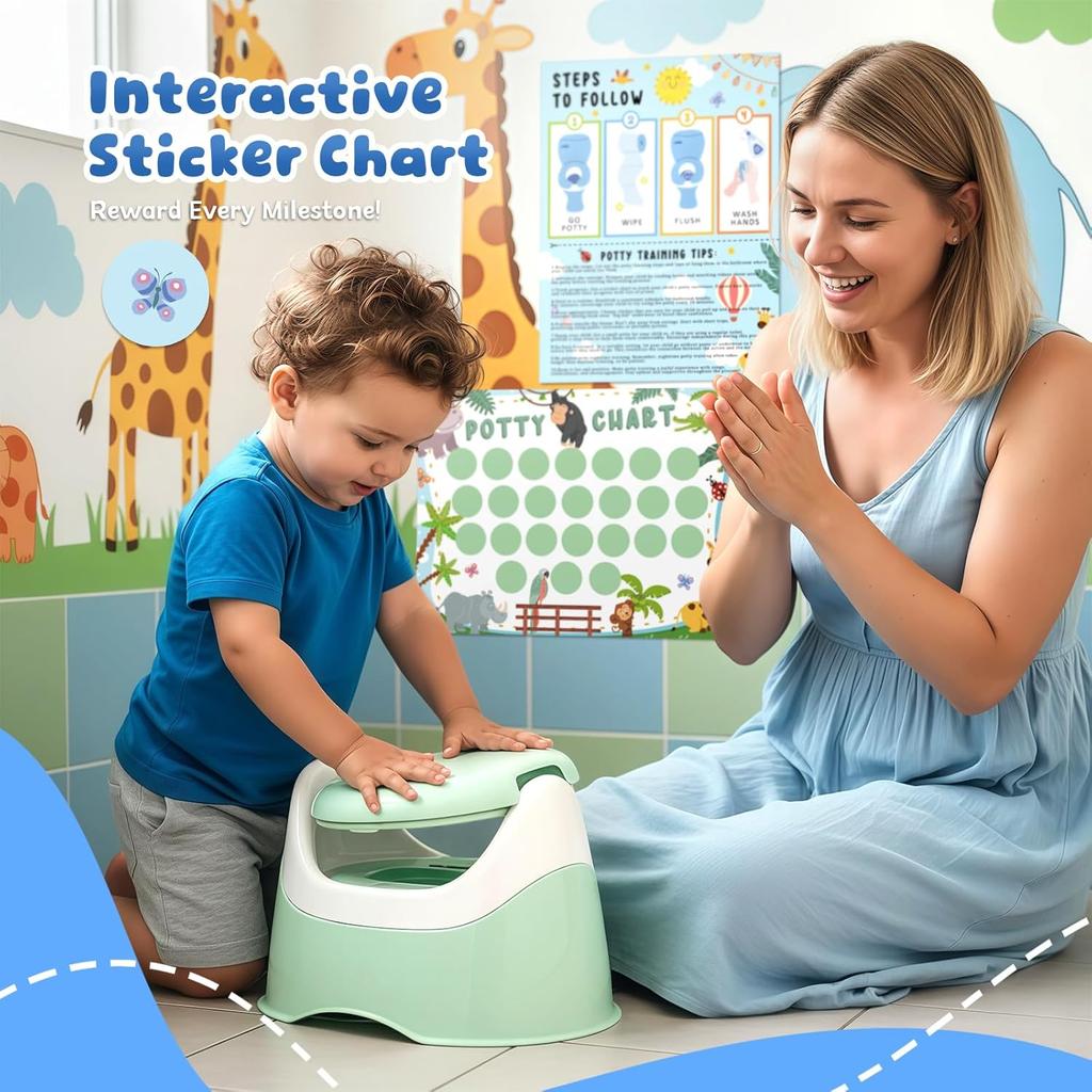 Potty Training Chart for Boys, 17 PCS Potty Training Sticker Chart Set, 5 Cute Themes Potty Chart Including Dinosaurs, Cars, Zoo and More.