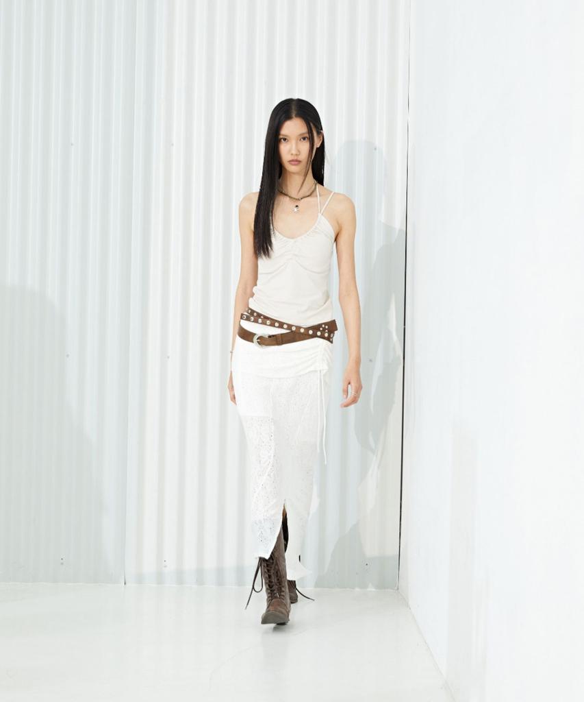 Monday Flow Lace Slit Skirt_White
