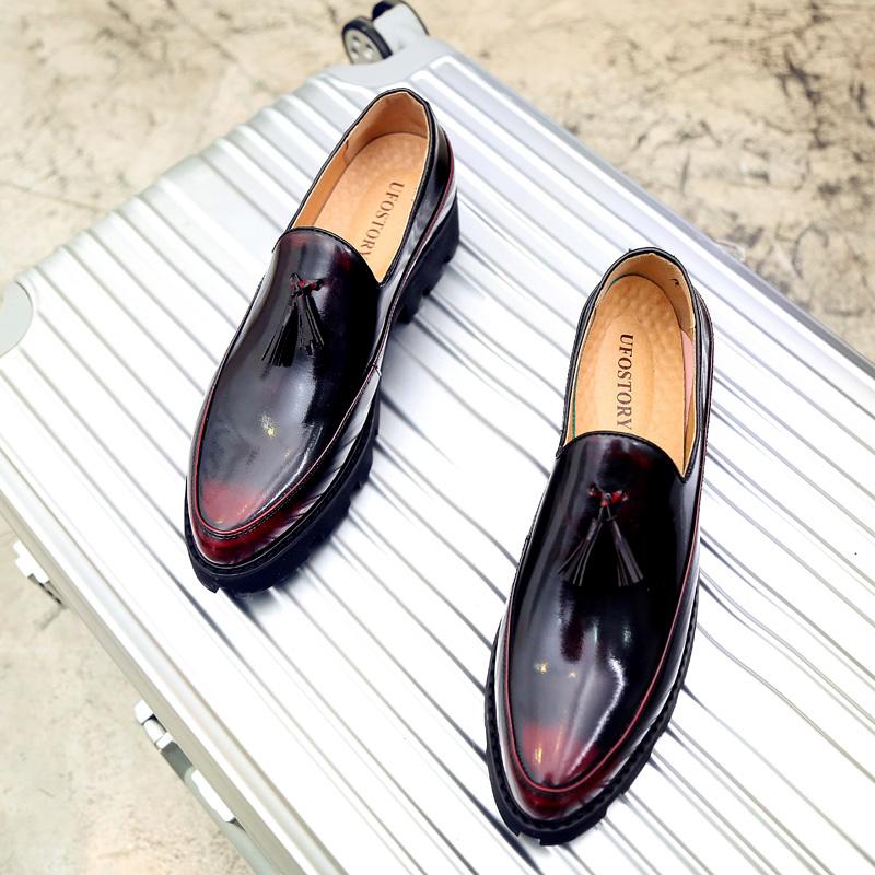 

High End Brand Men s Banquet Dress Shoes Thick Sole Height Increasing Interview Business Casual Shoes for Men s Leather Loafers 43 красный