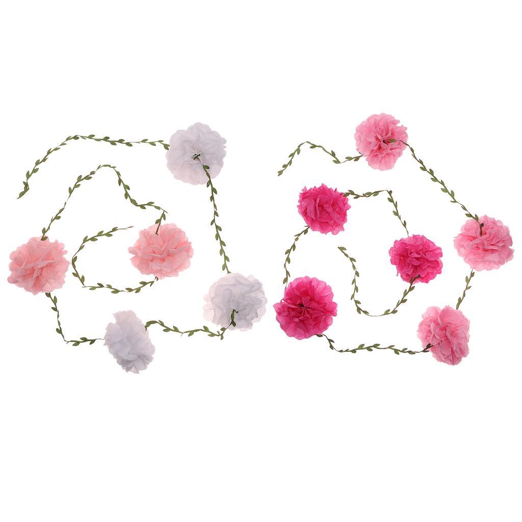 4Pack Paper Flower Garland Lightweight Bright Color Simulation Pom Leaf Banner for Birthday Wedding Engagement Baby Shower