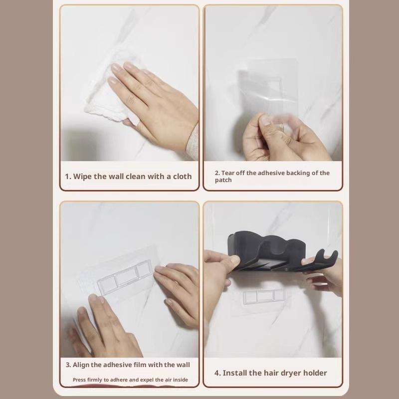 Wall-Mounted Hair Dryer Holder - No Drilling Required, Plastic Bathroom Storage Rack With Multiple Compartments For Hair Dryers