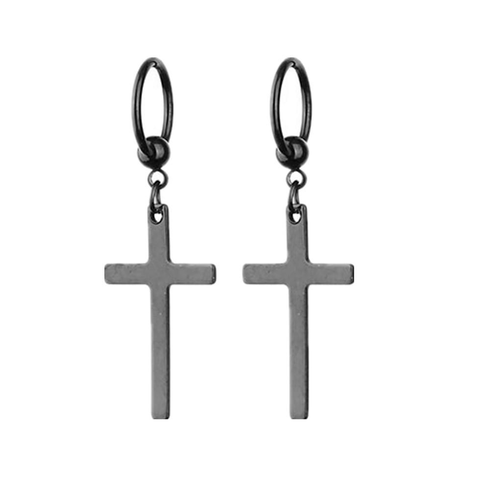 Orecchini a Catena Croce in Acciaio Inossidabile Nero Punk per Donna e Uomo - Gioielli Moda Retro Hip Hop