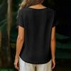 Women's Relaxed-Fit Fashion Cotton-Linen Blend Short-Sleeve V-Neck Pullover Top