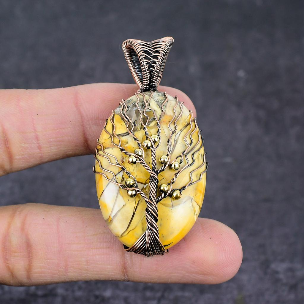 Natural Breaceted Mookaite Copper Wire Wrap Tree Of Life Pendant 2.28" H0s85