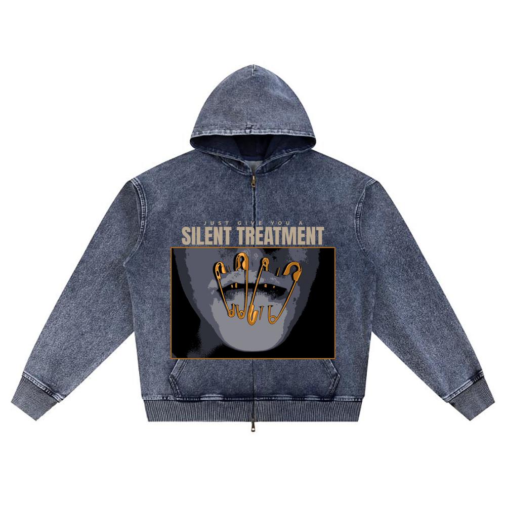 

Худи на молнии из вязаного денима с DTG-принтом Silent Treatment Brother Print XL темно-синий