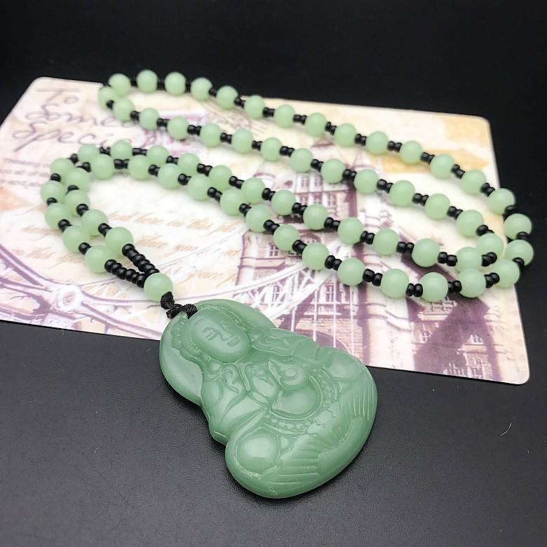 Guanyin Buddha Imitation Jade Pendant with Beaded Necklace