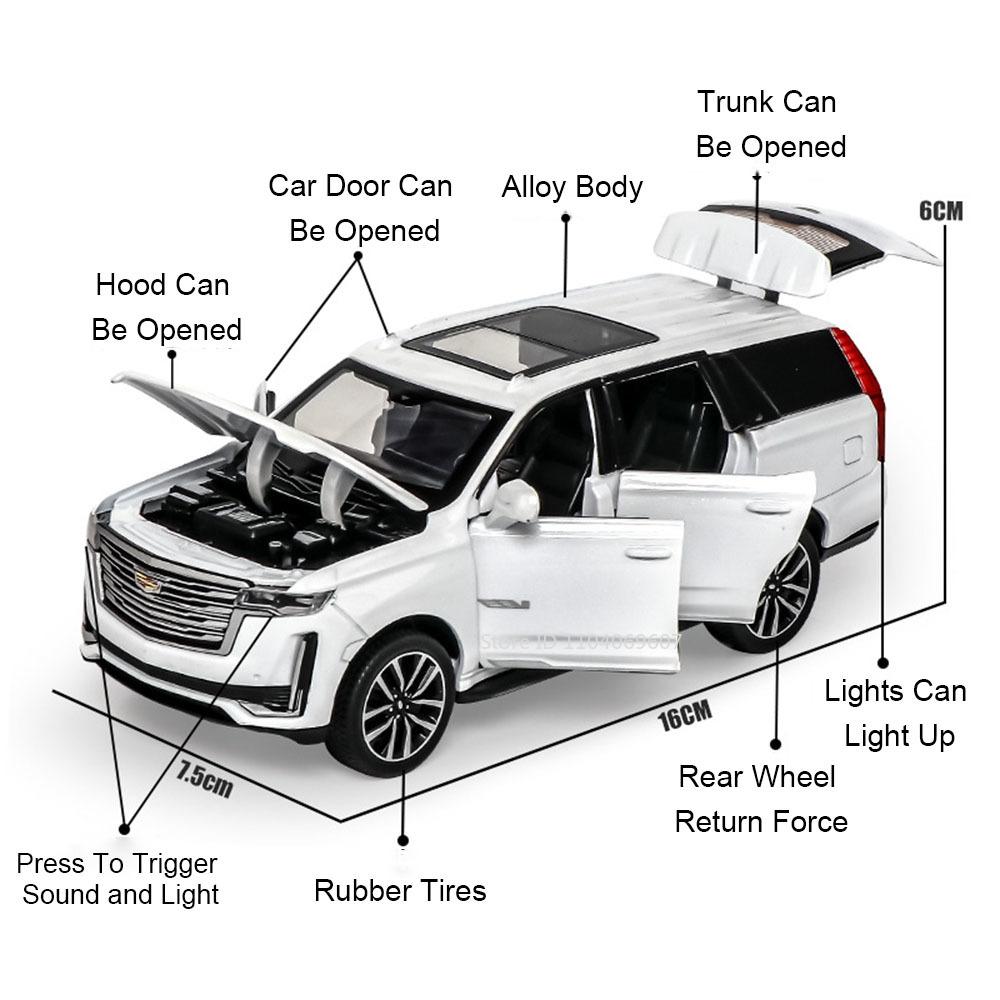 1:32 Scale Escalade Mini Toy Model Cars Alloy Diecast SUV Shock Absorption Sound Light Doors Opened Ornament Vehicles Boys Gifts