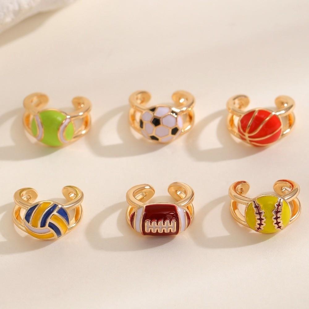 Colourful Adjustable Finger Ring Copper Sports Balls Shaped Open Rings Football Ear Clips Holiday