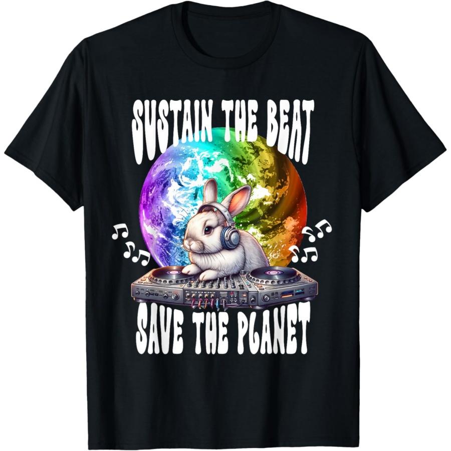 Save The Planet EDM Beat Earth Day Rabbit Graphic T-Shirt XXXXXL чёрный