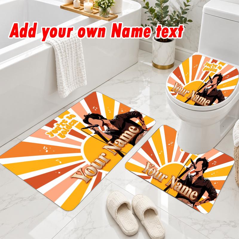 Personalized Harry Styles 3Pcs Flannel Toilet Mat Set Custom Text Bathroom Rug Non Slip