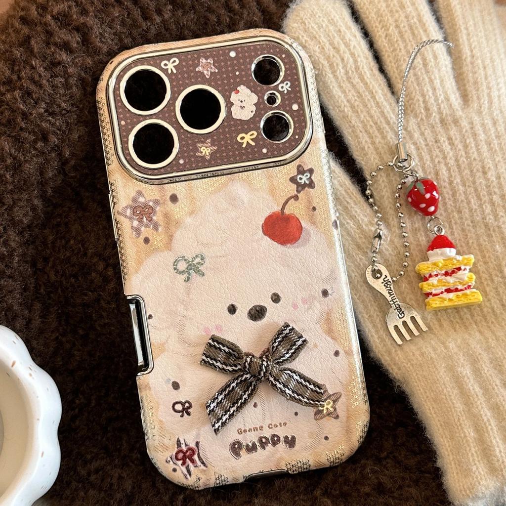 Gilt bow puppy apple 17promax mobile phone case iphone16 for 15 lanyards 14 leather patterns 12 sets