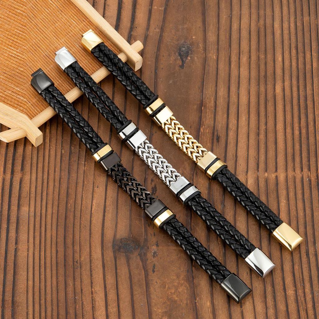 Bracciale Punk Hip Hop Europeo & Americano in Acciaio Inossidabile & Pelle