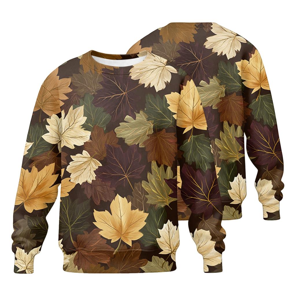 Men's Casual Long Sleeve Loose Fit Round Neck Printed T-Shirt