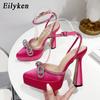 Fashion Eilyken Runway Style Brand High Heels Women Pumps Fashion Butterfly-knot Crystal Pointed Toe Platform Chunky Party Prom Shoes