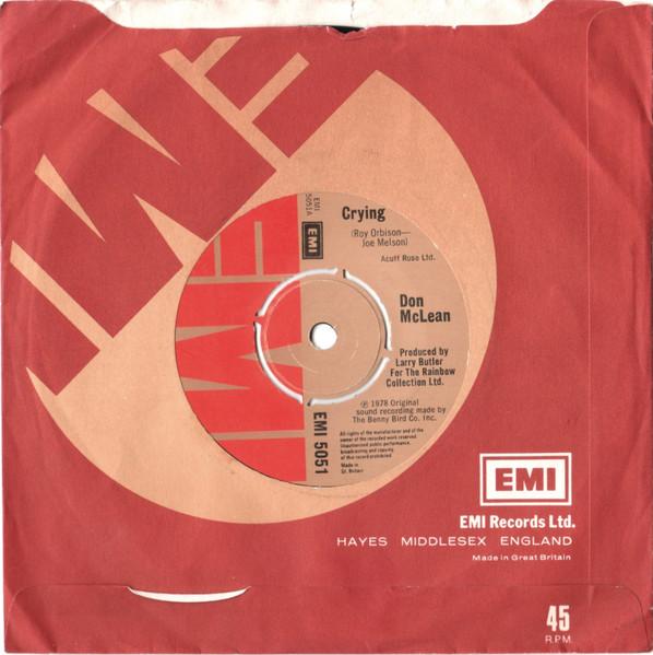 

7inch Record DON MCLEAN - Crying EMI5051 EMI 1980 UK Rock Used