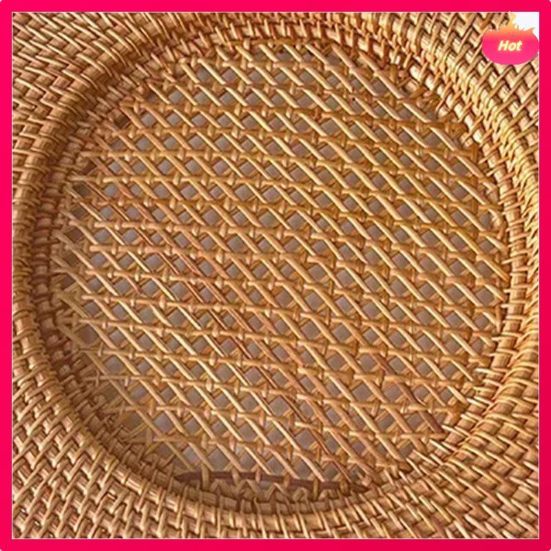 13 Inch Handmade Rattan Plate Decorative Round Placemat Bread Snack Serving Tray Table Decor Natural