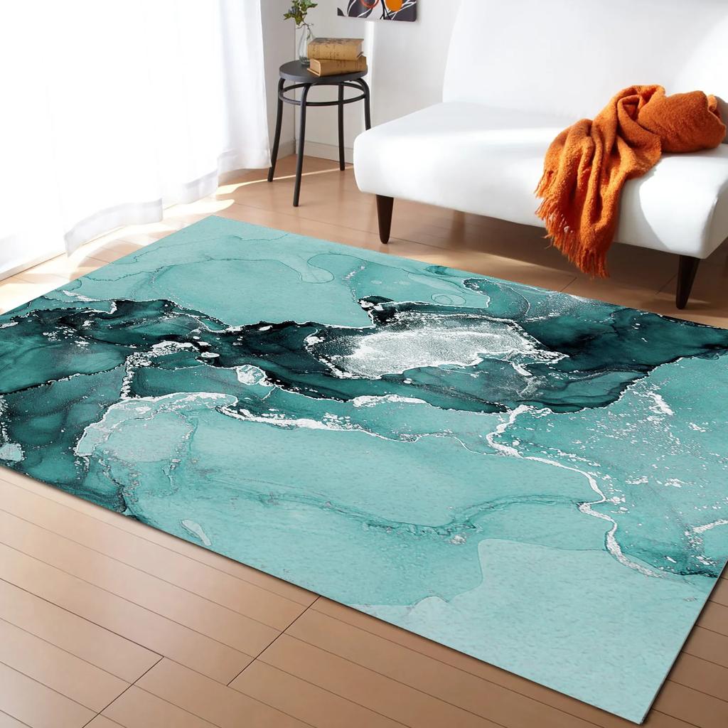 Turquoise Marble Lattice Textured Carpets for Living Room Household Bedside Rug Sofa and Coffee Table Blanket Office Floor Mats