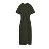 Spring New Women's Clothing Simple European and American Style Long Ruched Midi Skirt Short Sleeve round Neck Dress 1058153