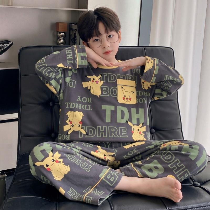 Boys Cotton Pajama Set Long Sleeve Cartoon Print Sleepwear Kids Ages 8 Fall Home Wear
