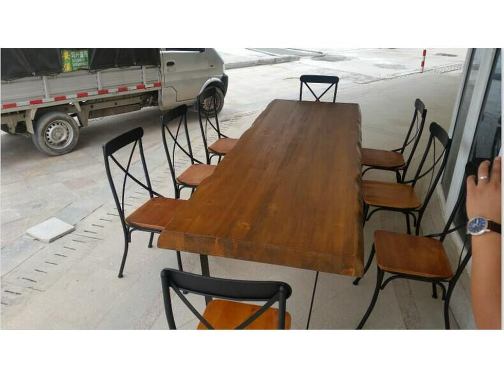 American Solid Wood & Wrought Iron Dining Set: Table and Chairs for Restaurant or Cafe