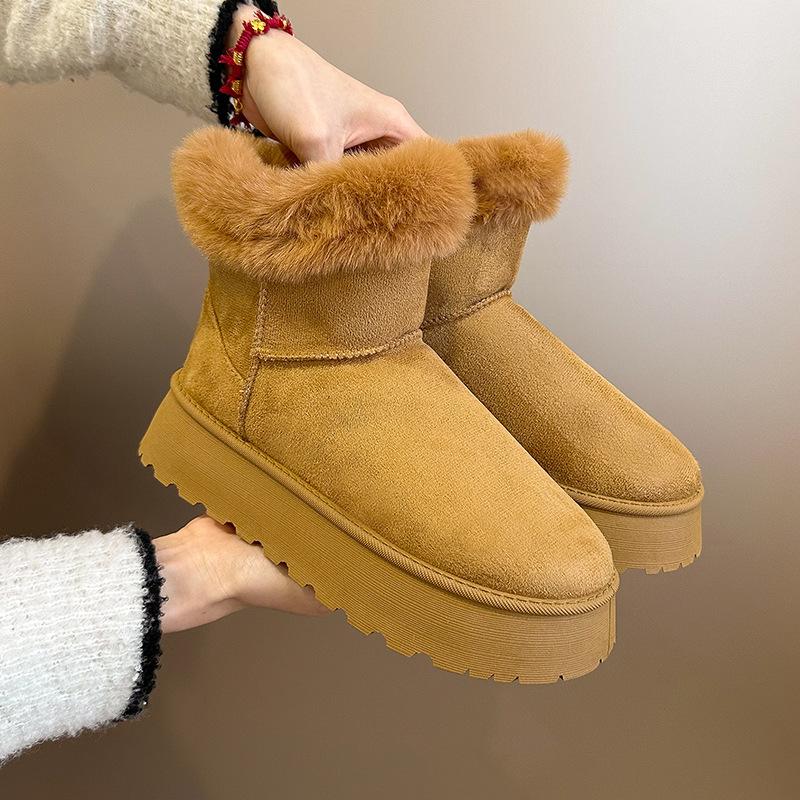 Large size autumn and winter new thick-soled heightening snow boots women's shorty Le suede waterproof, non-slip and warm cotton