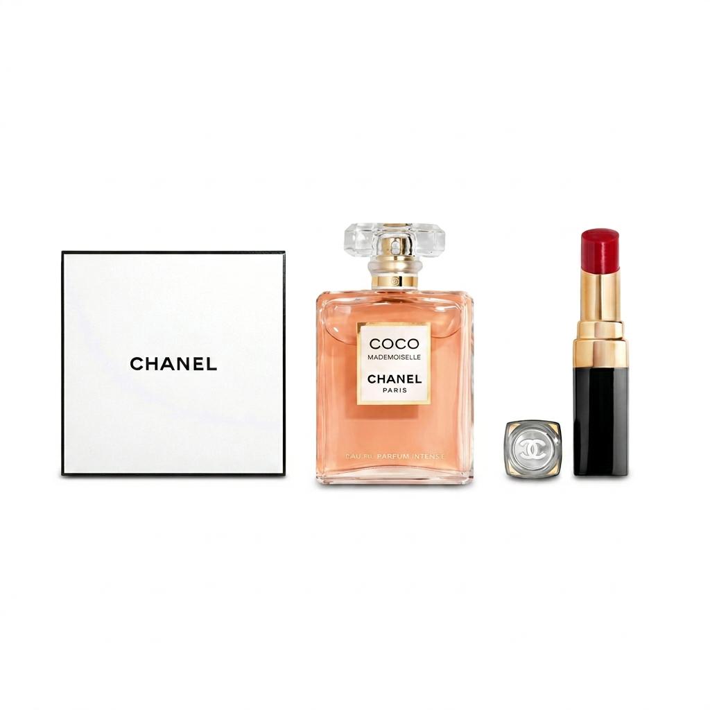 CHANEL Rich Cocoa Miss Perfume+Glitter Lip Gloss Gift Box Sets Eau De Parfum EDP Amber 35ml+Glitter Lipstick #152 Miss Cocoa Perfume Lipstick Gift Box Set